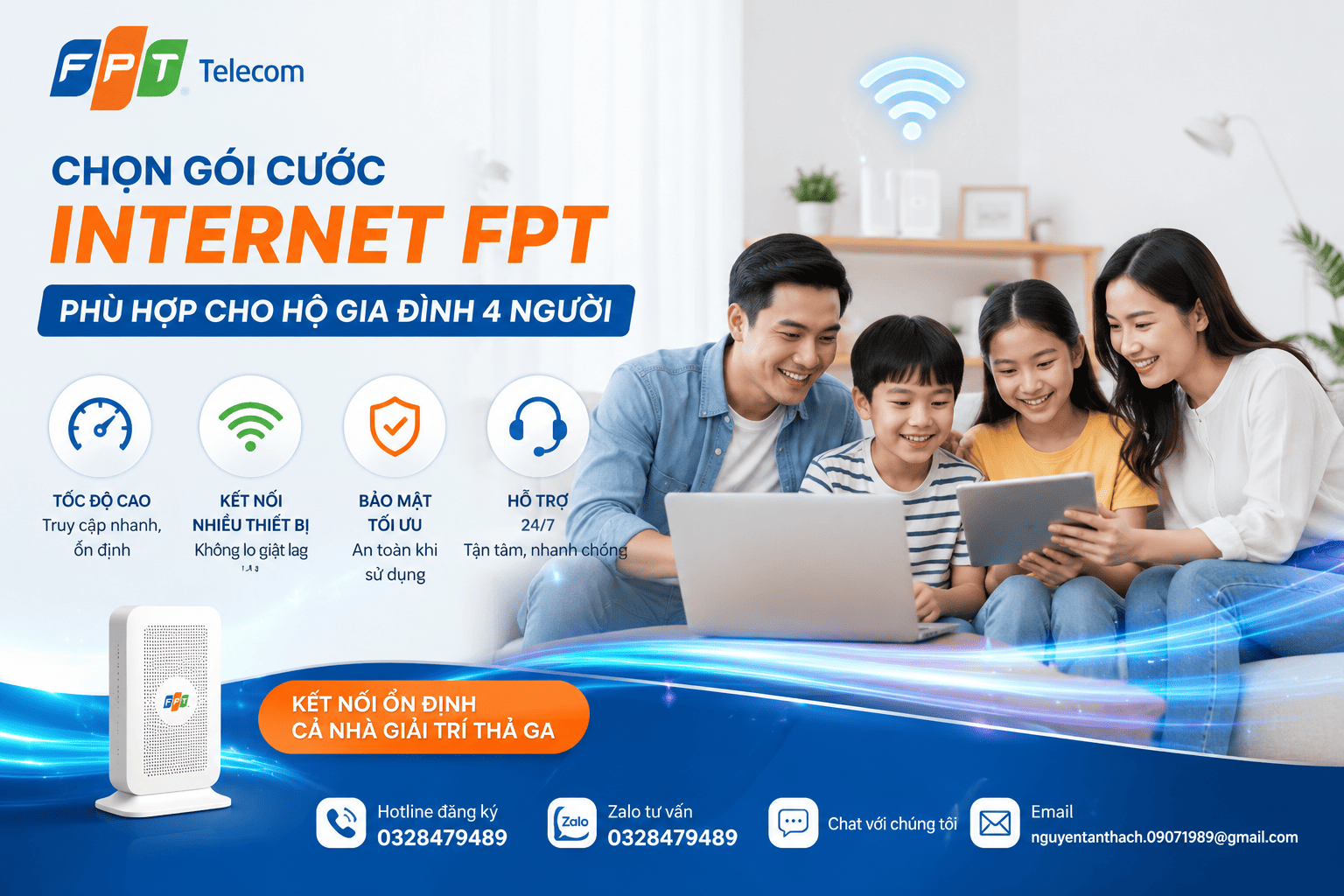 Chọn gói cước Internet FPT phù hợp cho hộ gia đình 4 người